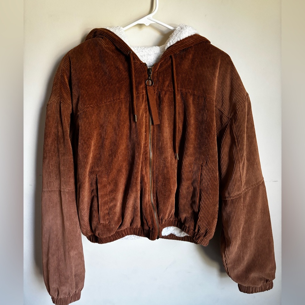 Brown Corduroy Hooded Jacket